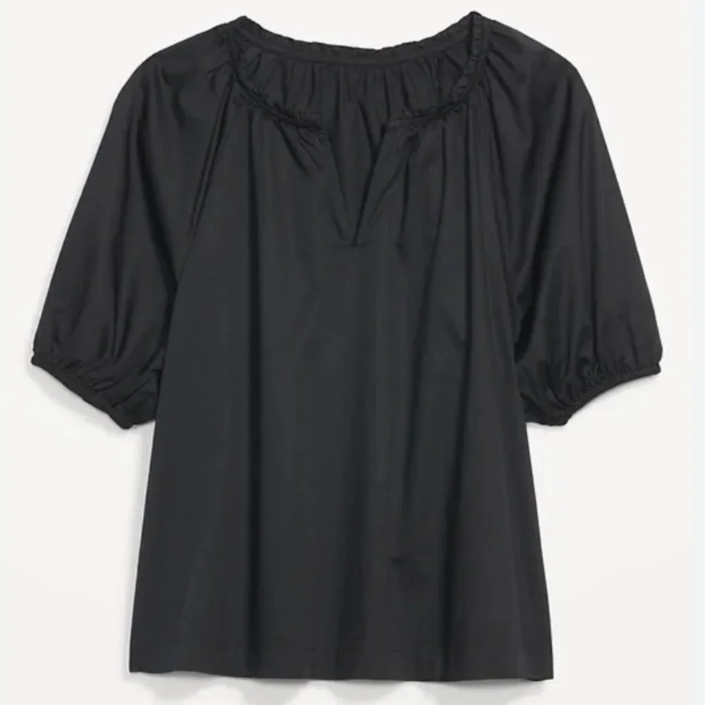 Old Navy puff sleeve Split neck Swing Blouse
